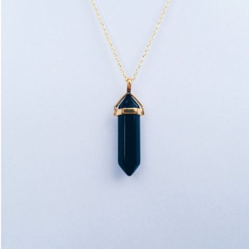 Black obsidian stone necklace